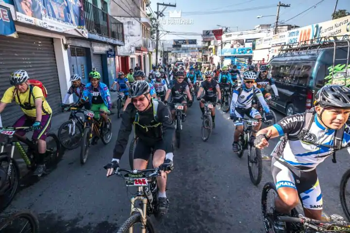 Over 300 riders take over the streets of Huehuetenango for the 9th for the 9th edition of the Travesía de Los Cuchumatanes.  Huehuetenango, Guatemala