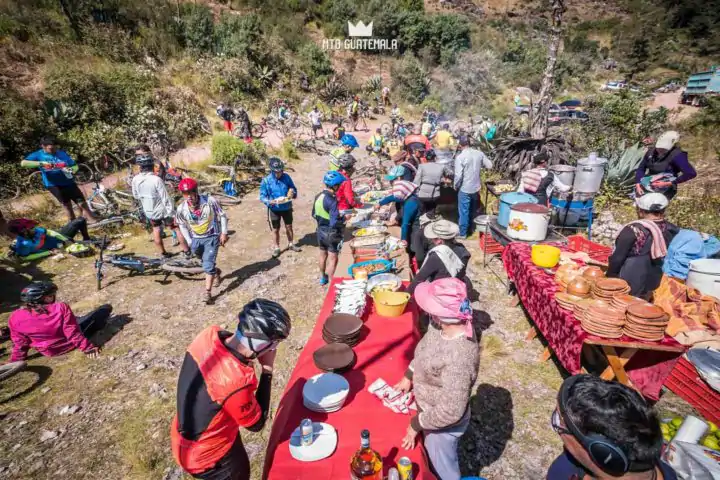 Riders enjoy a full gourmet Guatemalan buffet at the top of the cucuhumatanes. 9th edition - Travesía de los Cuchumatánes.  Huehuetenango, Guatemala