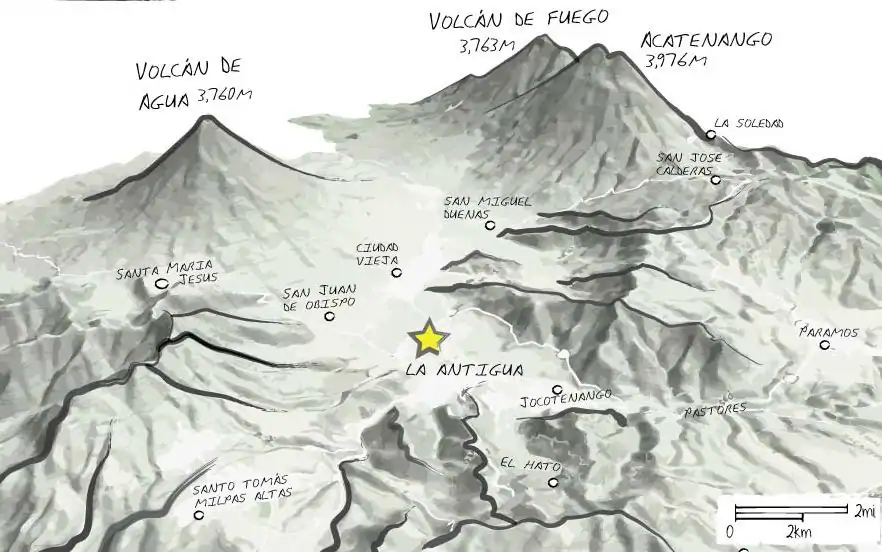 Mountain Biking in Antigua Guatemala Map